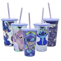 Copo do Stitch com canudo 500ml Refrigerante Suco Água Plasútil 1 unidade