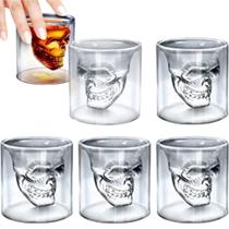 Copo Duplo Caveira Vidro Duplo 150ml 6 Peças Dose Whisky Shot