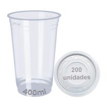 Copo e tampa c/furo 400ml descartável liso c/100 chopp suco