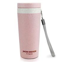 Copo Ecológico Fibra De Bambu C/Tampa Alça Lateral Fitness 300ml Rosa Jacki