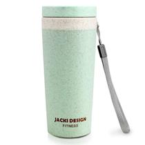 Copo Ecológico Fibra De Bambu C/Tampa Alça Lateral Fitness 300ml Verde Jacki