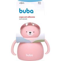 Copo em silicone com canudo urso rosa 200 ml buba Copo em silicone com canudo urso rosa 200 ml buba