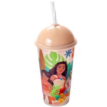 Copo Estampado Moana 500ml para meninas com Tampa e Canudo Plasútil