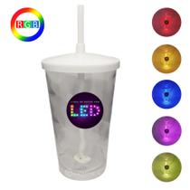 Copo Euphoria Em Acrílico Branco Transparente Com Canudo Sensor De Líquido Led RGB 700ml - 25591