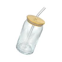 Copo Formato Lata C/Tampa Bambu E Canudo Em Vidro 500ml