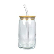 Copo Formato Lata Com Canudo Em Vidro E Tampa Bambu 500ml