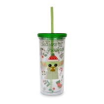 Copo frio de plástico Silver Buffalo Star Wars: The Mandalorian Grogu Christmas Icons com canudo reutilizável e tampa à prova de vazamentos