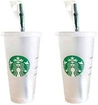 Copo frio reutilizável Starbucks Frosted 710mL com tampa e canudo Copo frio reutilizável Starbucks Frosted 710mL com tampa e canudo