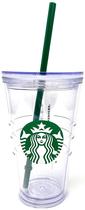 Copo frio Starbucks Core FY21 480 ml transparente com palha verde