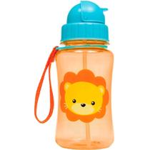 Copo Garrafa Garrafinha Animal Fun Leão 400ml c/ Canudo - Amarelo / Azul - Buba