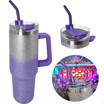 Copo Garrafa Térmica Glitter Com Alça Parede Dupla Aço Inox 1200ml