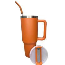 Copo Garrafa Térmica Grande Em Aço Inox Com Alça E Canudo Metal 1200ML