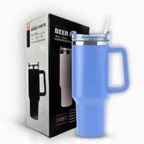 Copo garrafa Térmica Inox 1200ml Parede Dupla tampa Canudo Premium Azul claro