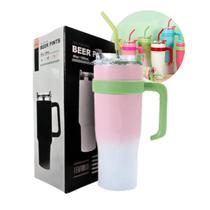 Copo Garrafa Térmica Inox Com Alça Canudo 1200ml Caneca Virgínia