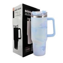 Copo Garrafa Térmico em Mármore Colorido com Canudo 1200 ML