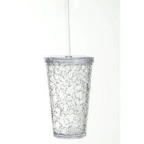 Copo Gift de Plastico 450ml Transparente com Tampa e Canudo Tema Gelo para Refrigerantes e Sucos