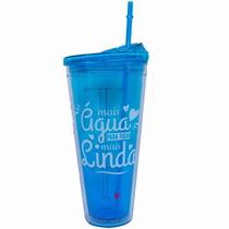 Copo Gigante Com Canudo Azul 950ml - Projeto Kiwi