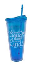 Copo Gigante Com Canudo Azul 950ml - Projeto Kiwi
