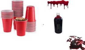 Copo Halloween 150Un +2 Litros De Sangue Falso Decoração