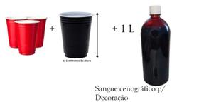 Copo Halloween Preto/ Vermelho 400Ml-100 Un + Sangue Falso