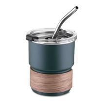 Copo Hermético de Inox 250ml com Canudo e Pegador em Fibra Natural Verde