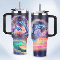 Copo HYMONA Dolphin 1183 ml com isolamento a vácuo com tema oceânico Copo HYMONA Dolphin 1183 ml com isolamento a vácuo com tema oceânico