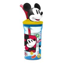 Copo Infantil 360ml Mickey Modelo 3D Tampa Canudo Exclusivo -