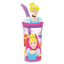 Copo Infantil 3d Com Canudo Cinderela 360ml Princesas Disney - Tuut