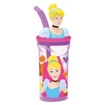 Copo Infantil 3d Com Canudo Cinderela 360ml Princesas Disney