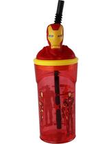 Copo Infantil 3D Homem de Ferro Vingadores Com Tampa e Canudo 360mL Copo Infantil 3D Homem de Ferro Vingadores Com Tampa e Canudo 360mL