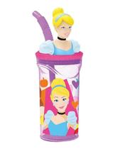 Copo Infantil 3D Princesas Disney Rosa Com Tampa e Canudo 360mL