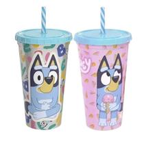 Copo Infantil 500mL com Canudo Tema Bluey Copo Refri Reutilizável Antivazamento Plástico Durável Ideal para Crianças