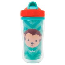 Copo Infantil Bebê Criança +12 Meses Parede Dupla Com Tampa Retrátil E Canudo Silicone Animal Fun Macaco Buba