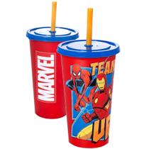 Copo Infantil Capitão América com Canudo 500ml Plasútil Premium Copo Infantil Capitão América com Canudo 500ml Plasútil Premium