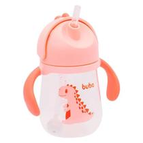 Copo Infantil Com Alça Removível E Canudo Dino Rosa 240ml - Buba Copo Infantil Com Alça Removível E Canudo Dino Rosa 240ml - Buba
