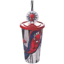 Copo infantil com canudo e pin Refri 500ml Homem Aranha Plasutil ref.17443 Copo infantil com canudo e pin Refri 500ml Homem Aranha Plasutil ref.17443