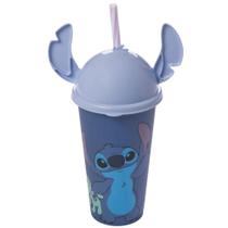 Copo Infantil com canudo e tampa orelha Stitch 500ml Plasutil ref.17449 Copo Infantil com canudo e tampa orelha Stitch 500ml Plasutil ref.17449
