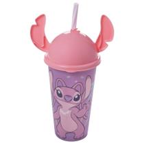 Copo Infantil com canudo e tampa orelha Stitch Angel 500ml Plasutil ref.17450 Copo Infantil com canudo e tampa orelha Stitch Angel 500ml Plasutil ref.17450