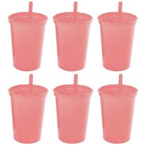 Copo infantil com canudo fixo 300ml Plasutil 6 rosa unidades ref. 2581