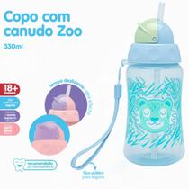 Copo Infantil Com Canudo Zoo Lolly Kinddy Cor Azul Claro 330ml
