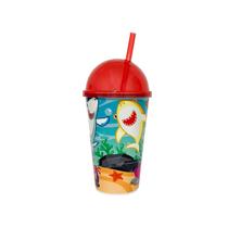 Copo Infantil com Tampa Sorvete, Canudo 550ml Temas Oceano e Carro