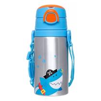 Copo Infantil Garrafinha de Aluminio Garrafa com Canudo Tubarão Pirata Buba 19617