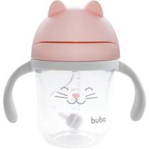 Copo Infantil Gatinho 220ml Buba Com Canudo Anticólica Alça Removível e Tampa Retrátil