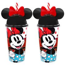 Copo Infantil Meninas com Canudo Orelhas da Minnie - Kit com 2