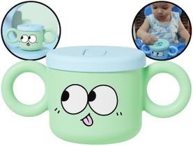 Copo Infantil Treinamento Canudo Plástico Alça Tampa Antivazamento 250ml Cor Verde Flux