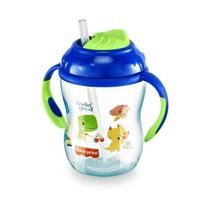 Copo Infantil Treinamento Com Alça e Canudo 270ml Azul Fisher Price