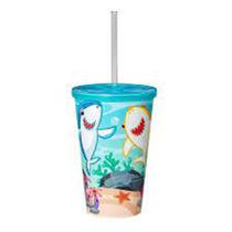 Copo Infantil Tubarão Oceano Com Tampa Canudo 550ml Usual