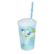 Copo Infantil Unicórnio Azul 550 ML Com Canudo e Tampa 25530 Arqplast