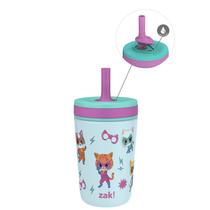 Copo infantil Zak Designs SuperKitties Kelso 350ml em aço inoxidável Copo infantil Zak Designs SuperKitties Kelso 350ml em aço inoxidável