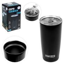 Copo Inox 600Ml Preto Com Tampa Acril